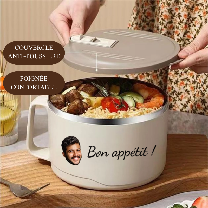 Bol à Nouilles en Inoxydable 316 avec Couvercle Boîte à Lunch Idéale pour les Étudiants