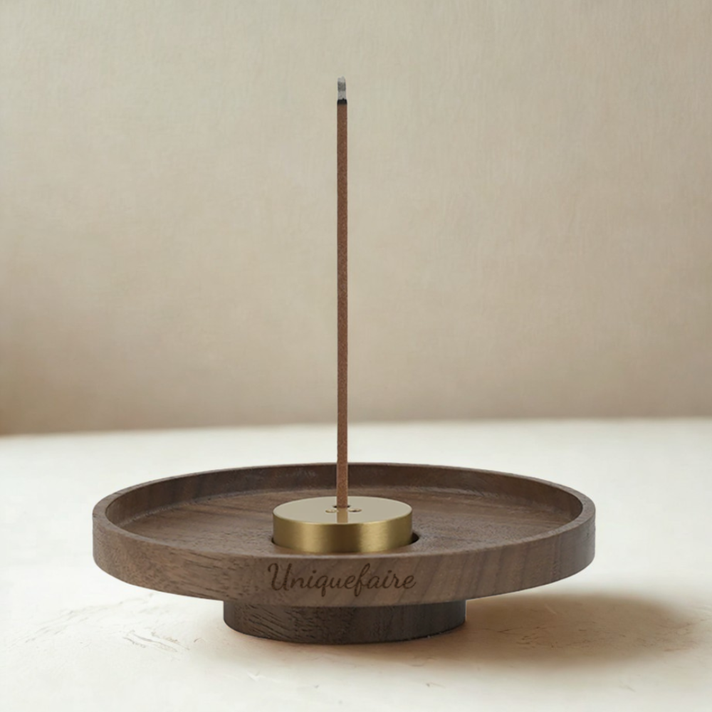 Assiette à Encens en Noyer Support à Encens Personnalisable avec Nom