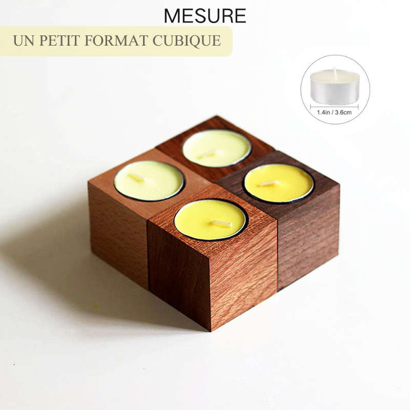 Porte-bougie Bougeoir Cube en Noyer Hêtre Personnalisé avec Nom