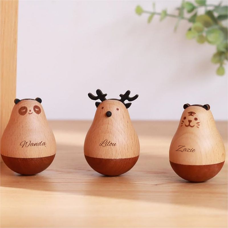 Culbuto En Bois Gravé Avec Nom Personnalisé Décorations De Bureau Cadeau Créatif Et Mignon Pour Amis