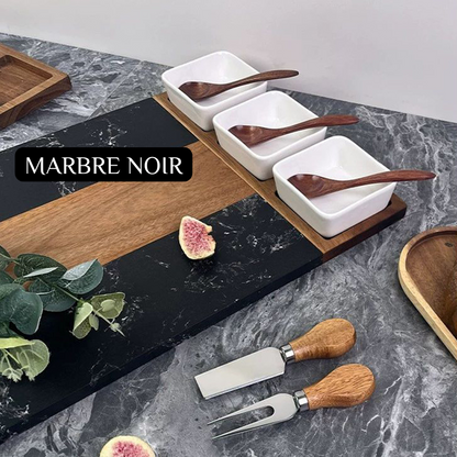 Planche à Découper en Marbre et Bois avec Ensemble de Couteaux à Fromage
