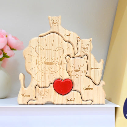 Pièces de Puzzle en Bois Personnalisées pour Famille 2-5 Lions au Choix