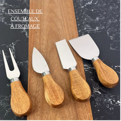 Planche à Découper en Marbre et Bois avec Ensemble de Couteaux à Fromage
