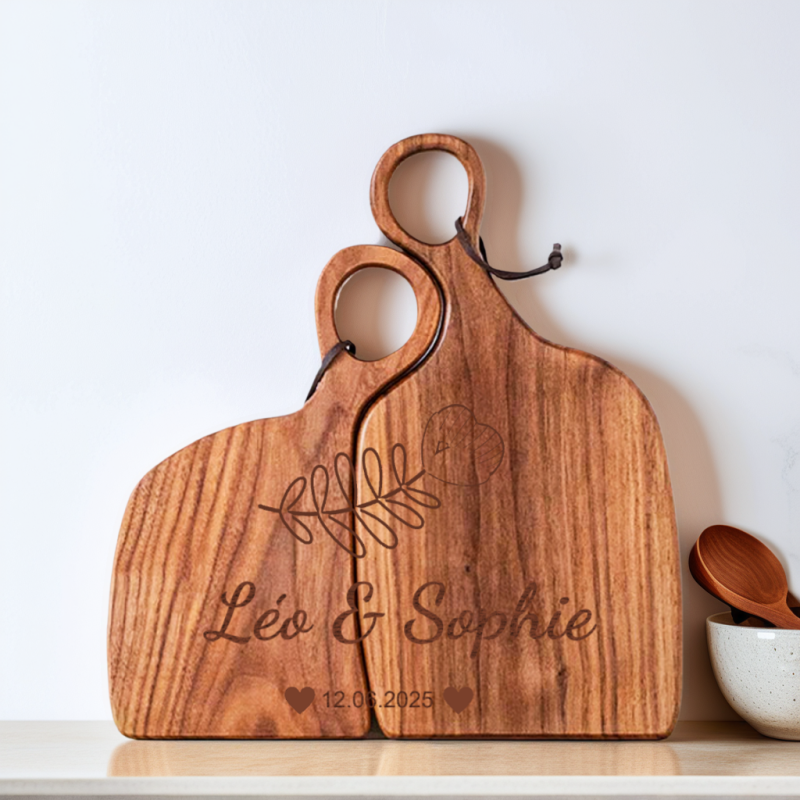 Planche à Découper en Bois Double pour Couples