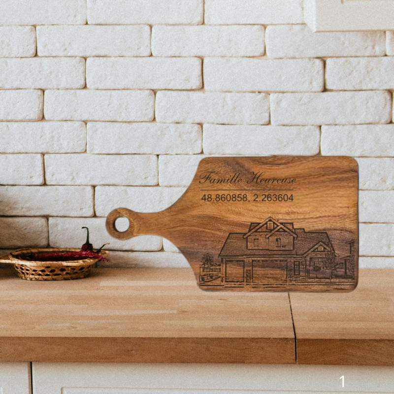 Planche à découper personnalisée et gravée en noyer Cadeau de crémaillère pour famille