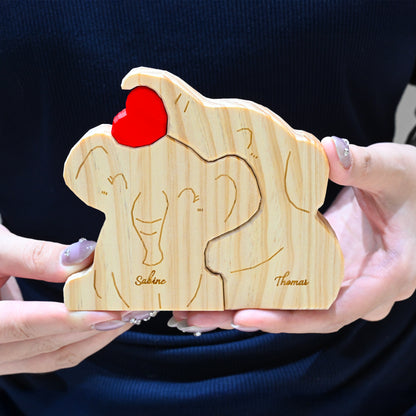 Puzzle Personnalisé en Bois avec Famille d'Éléphants 2-5 Éléphants en option