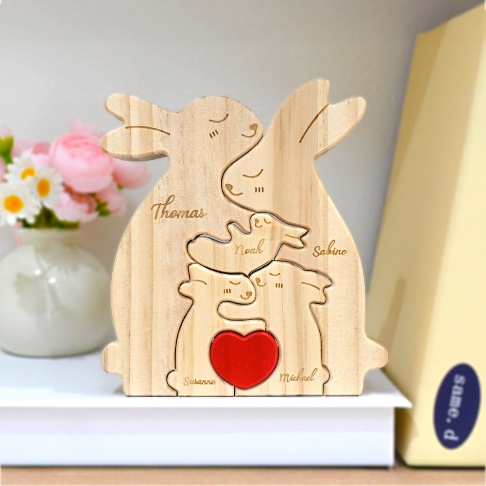 Puzzle personnalisé en bois pour la famille de lapins 2-5 lapins au choix