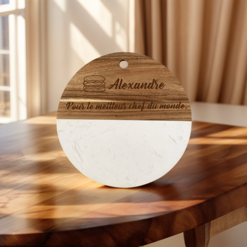 Planche à découper ronde en bois et marbre Double face avec trou à accocher