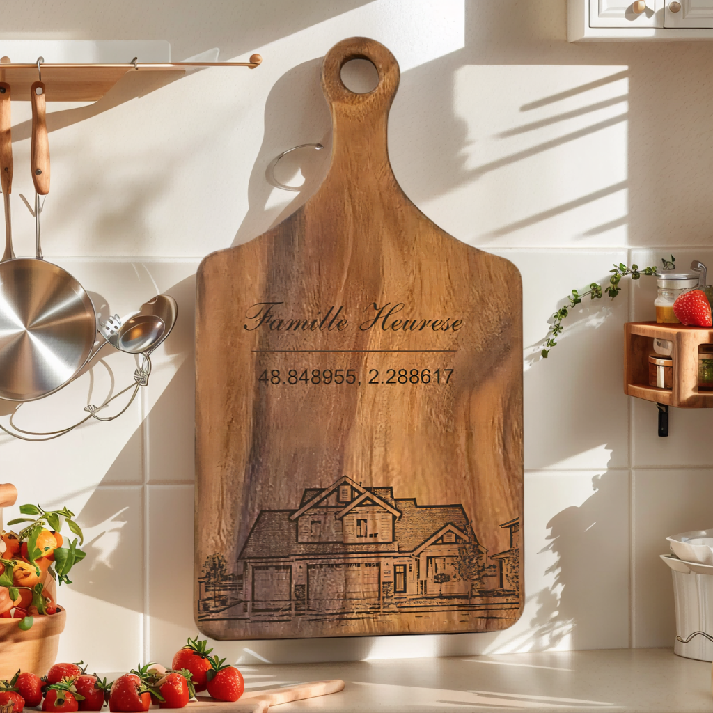 Planche à découper personnalisée et gravée en noyer Cadeau de crémaillère pour famille