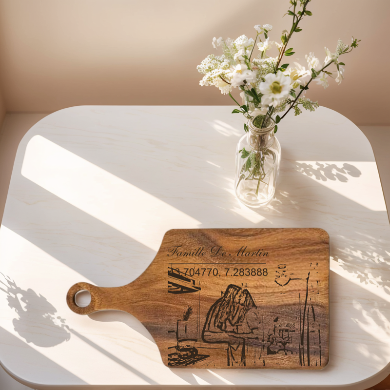 Planche à découper personnalisée et gravée en noyer Cadeau de crémaillère pour famille