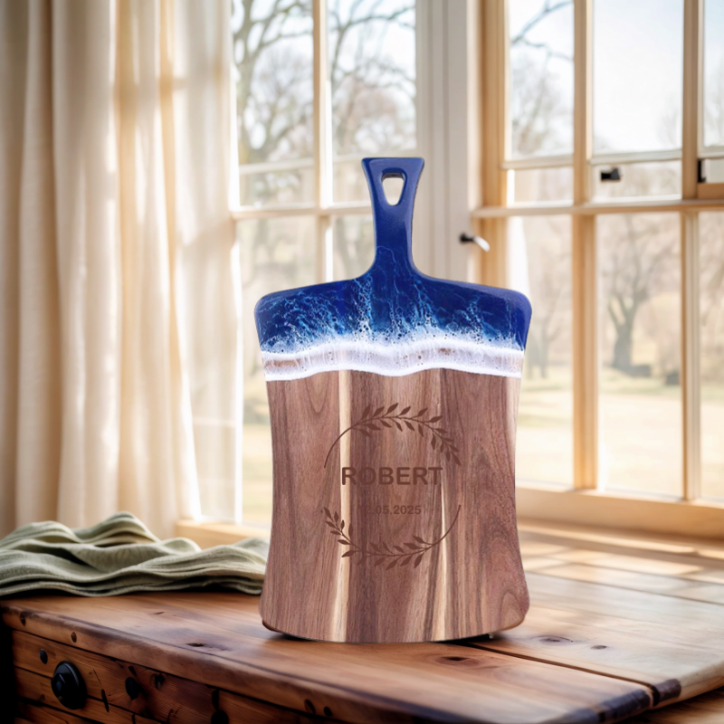 Planche à Découper en Bois d'Acacia avec Résine Design Unique et Personnalisable