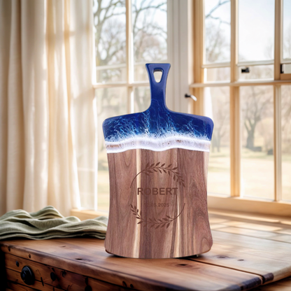 Planche à Découper en Bois d'Acacia avec Résine Design Unique et Personnalisable