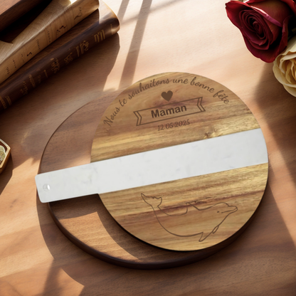 Planche à Découper en Bois et Marbre Rond et Carré avec Gravure Personnalisée