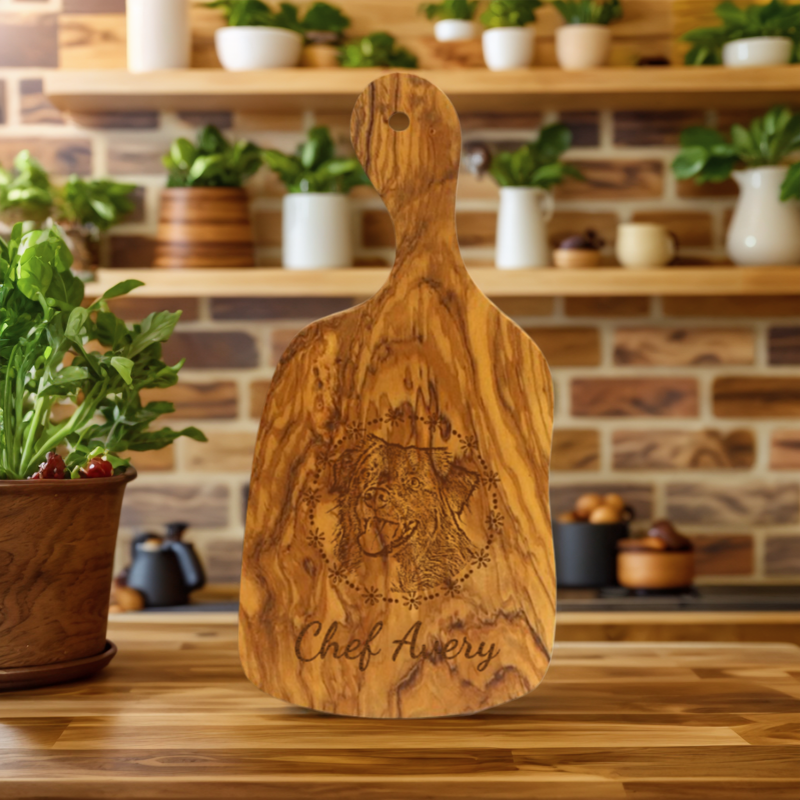 Planche à découper en bois d'olivier avec poignée Forme Irrégulière