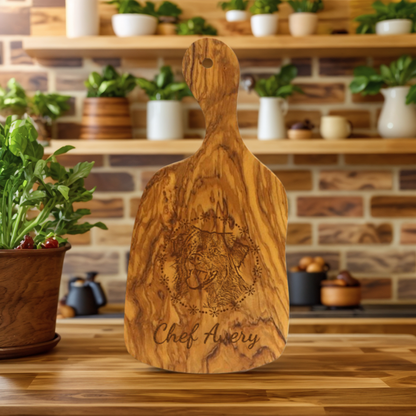 Planche à découper en bois d'olivier avec poignée Forme Irrégulière