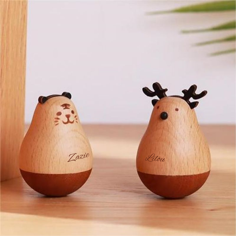 Culbuto En Bois Gravé Avec Nom Personnalisé Décorations De Bureau Cadeau Créatif Et Mignon Pour Amis
