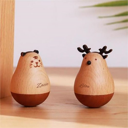 Culbuto En Bois Gravé Avec Nom Personnalisé Décorations De Bureau Cadeau Créatif Et Mignon Pour Amis
