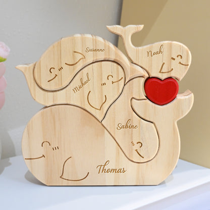 Pièces de Puzzle Familiales de Baleines en Bois Personnalisées 2 à 5 Baleines au Choix