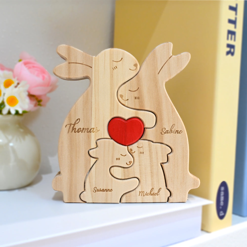 Puzzle personnalisé en bois pour la famille de lapins 2-5 lapins au choix