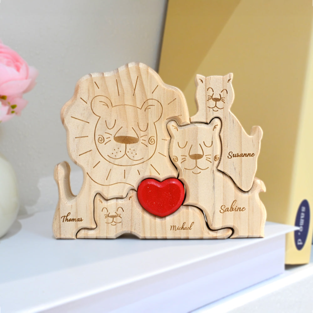Pièces de Puzzle en Bois Personnalisées pour Famille 2-5 Lions au Choix