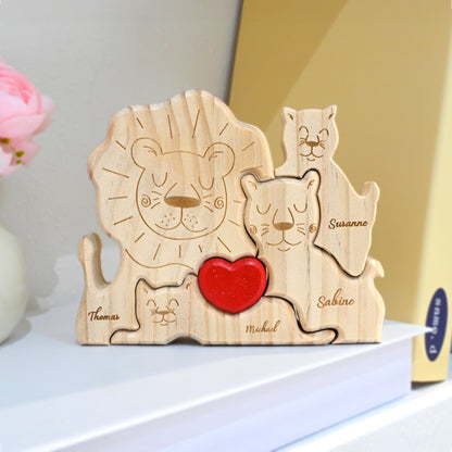 Pièces de Puzzle en Bois Personnalisées pour Famille 2-5 Lions au Choix