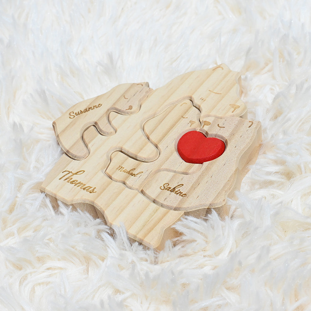 Puzzle familial personnalisé en bois avec 5 noms Cadeaux pour la famille