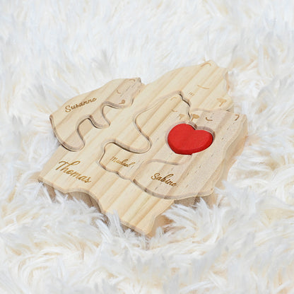 Puzzle familial personnalisé en bois avec 5 noms Cadeaux pour la famille