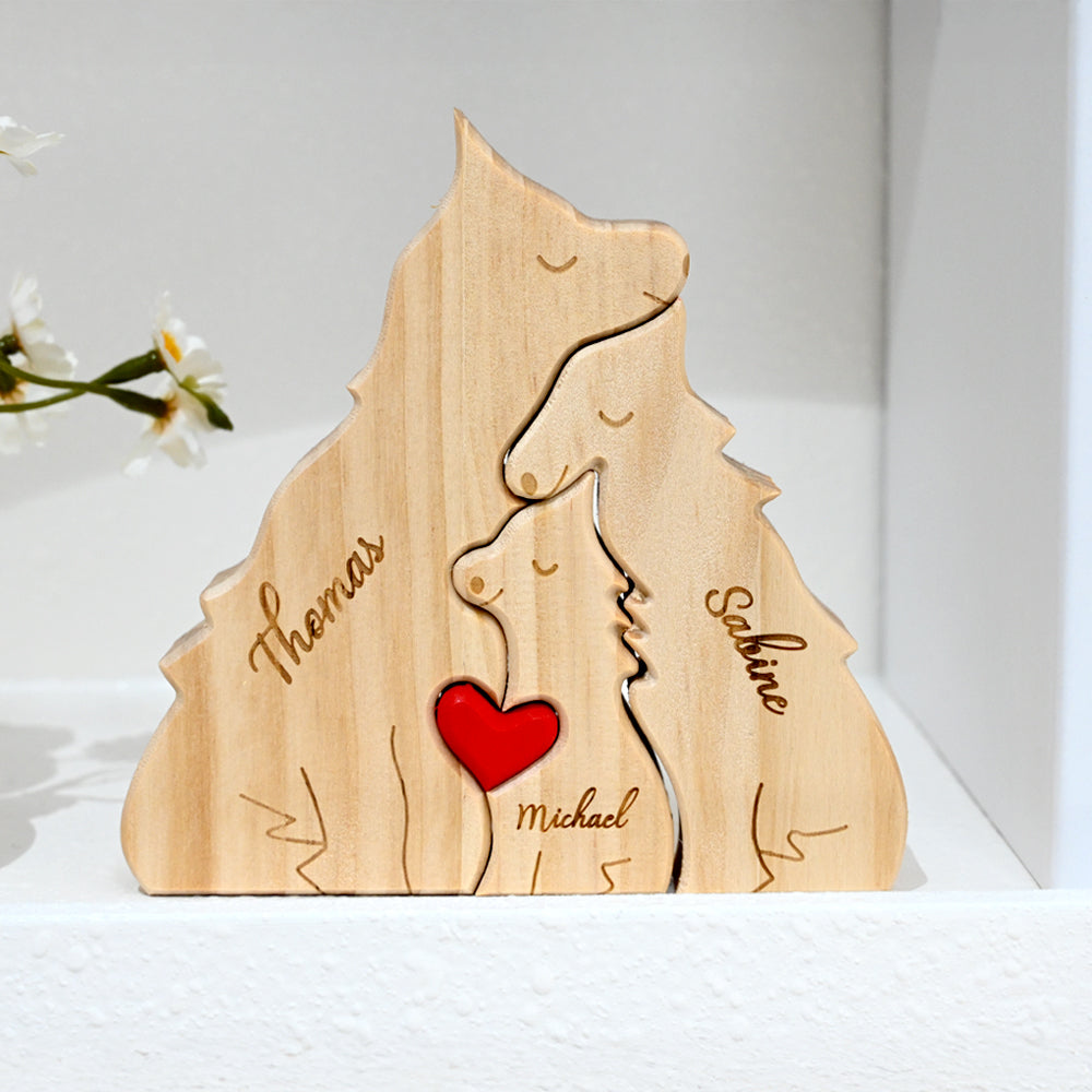 Pièces de Puzzle en Bois Personnalisées pour Famille 2 à 4 Loups Disponibles