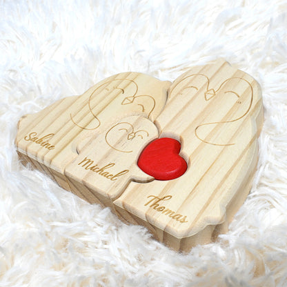 Puzzle Familial Pingouin en Bois Personnalisable de 2 à 5 Noms Cadeau pour Famille