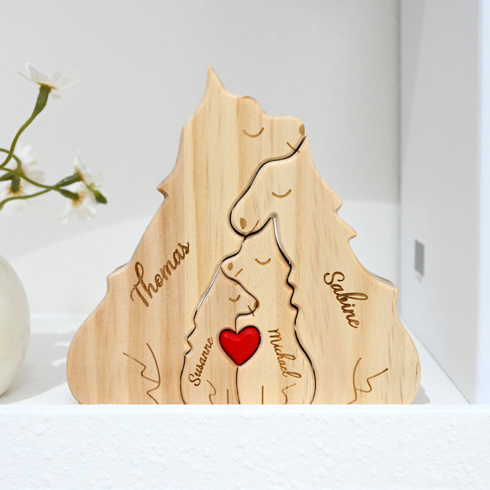 Pièces de Puzzle en Bois Personnalisées pour Famille 2 à 4 Loups Disponibles