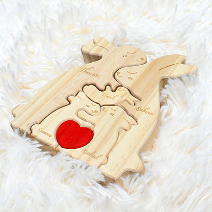 Puzzle personnalisé en bois pour la famille de lapins 2-5 lapins au choix
