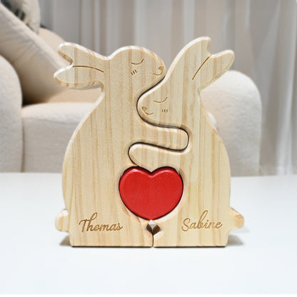 Puzzle personnalisé en bois pour la famille de lapins 2-5 lapins au choix