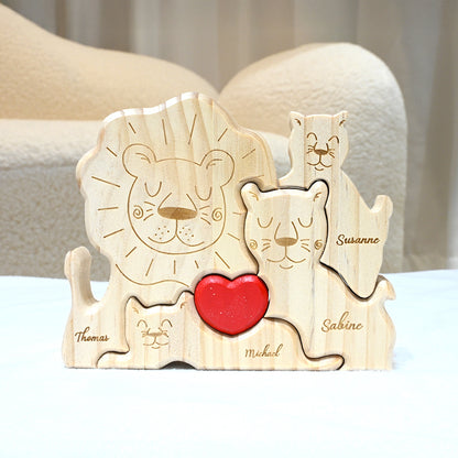 Pièces de Puzzle en Bois Personnalisées pour Famille 2-5 Lions au Choix