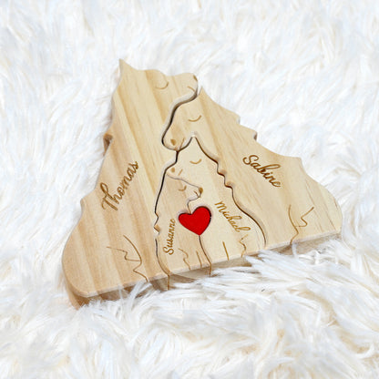 Pièces de Puzzle en Bois Personnalisées pour Famille 2 à 4 Loups Disponibles