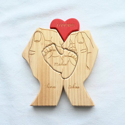 Pièces de puzzle personnalisées en bois Pieds de bébé Noms de membres de la famille
