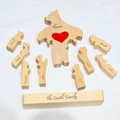 Puzzle en bois personnalisé avec famille d'ours 2-9 ours disponibles