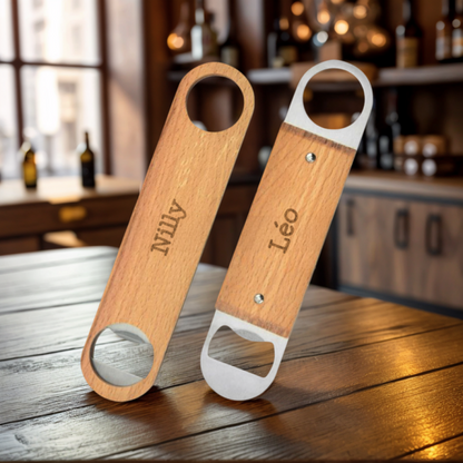 Ouvre-Bouteilles en Acier Inoxydable Manche Plat en Bois