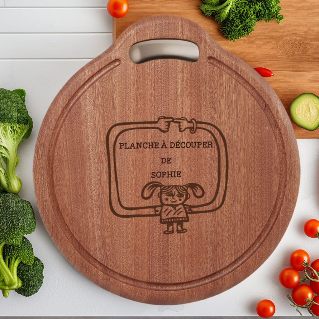 Planche à Découper Créative en Bois d'Ébène Plateau Rond