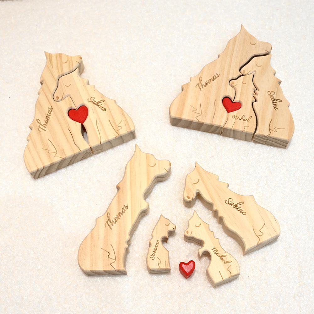 Pièces de Puzzle en Bois Personnalisées pour Famille 2 à 4 Loups Disponibles