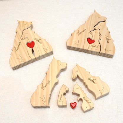 Pièces de Puzzle en Bois Personnalisées pour Famille 2 à 4 Loups Disponibles