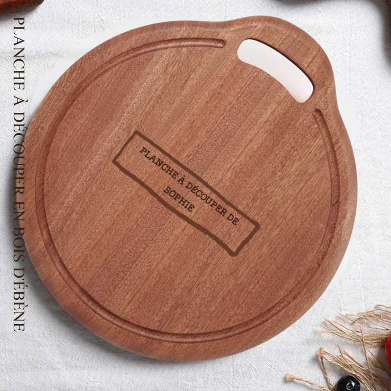 Planche à Découper Créative en Bois d'Ébène Plateau Rond