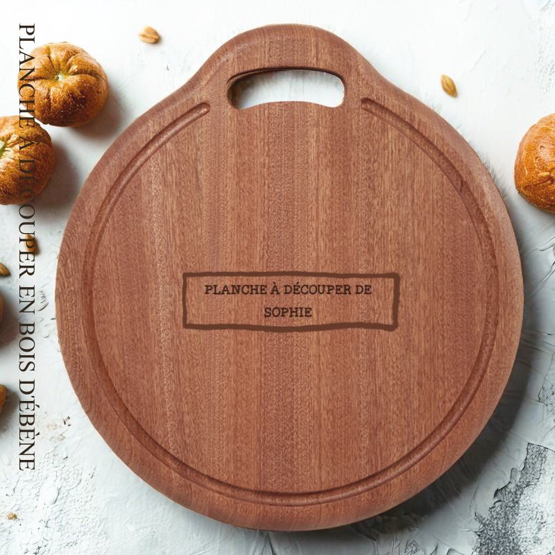 Planche à Découper Créative en Bois d'Ébène Plateau Rond