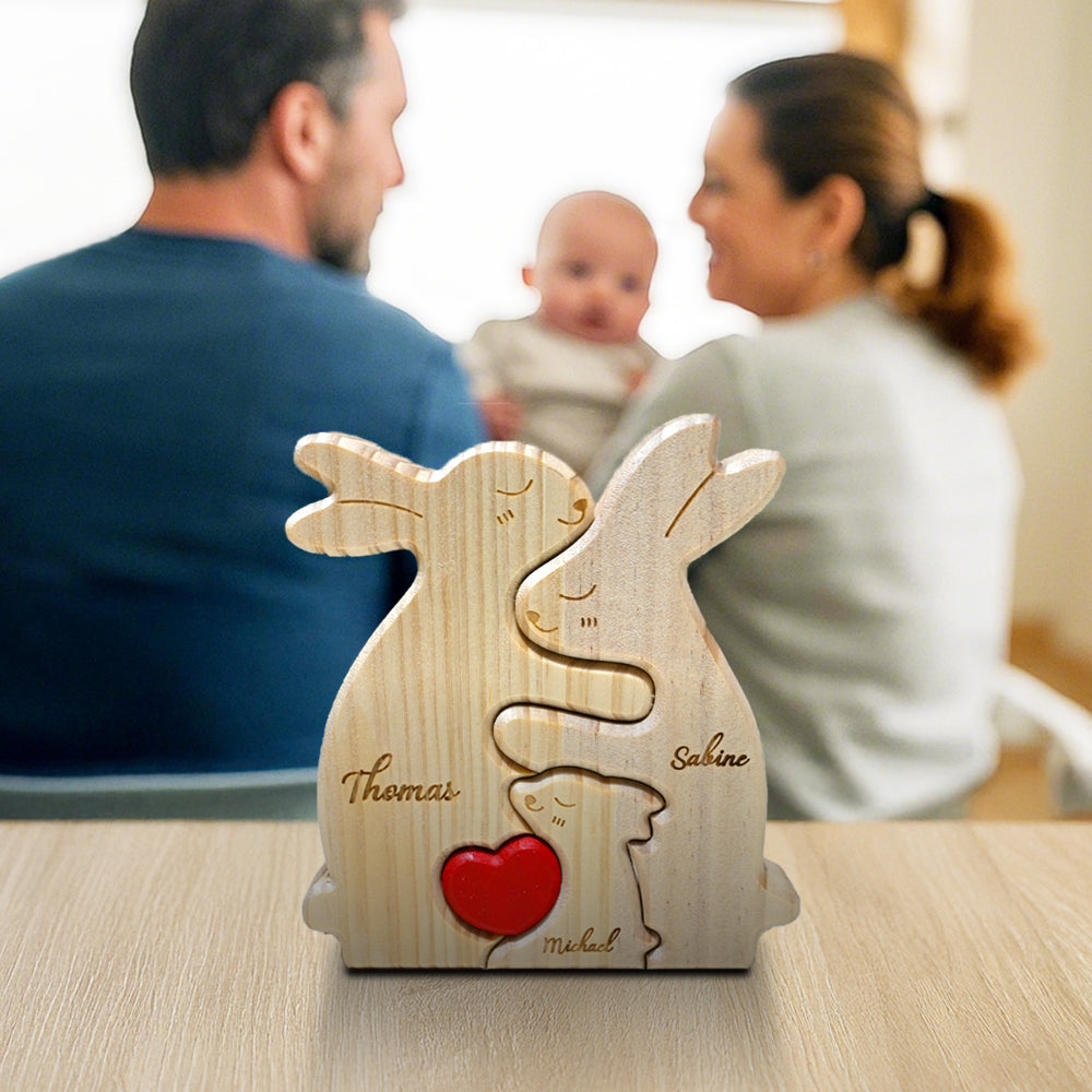 Puzzle personnalisé en bois pour la famille de lapins 2-5 lapins au choix