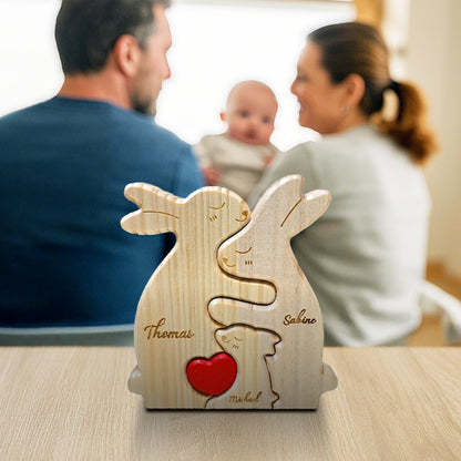 Puzzle personnalisé en bois pour la famille de lapins 2-5 lapins au choix