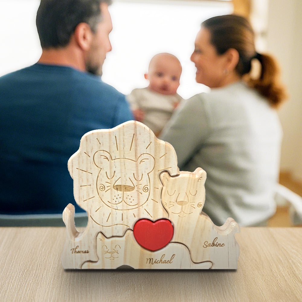 Pièces de Puzzle en Bois Personnalisées pour Famille 2-5 Lions au Choix