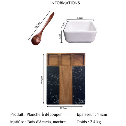 Planche à Découper en Marbre et Bois avec Ensemble de Couteaux à Fromage