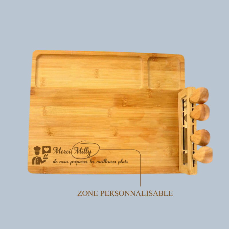 Planche à Fromage et Couteau en Bambou Personnalisée avec Nom