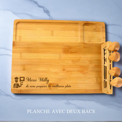 Planche à Fromage et Couteau en Bambou Personnalisée avec Nom