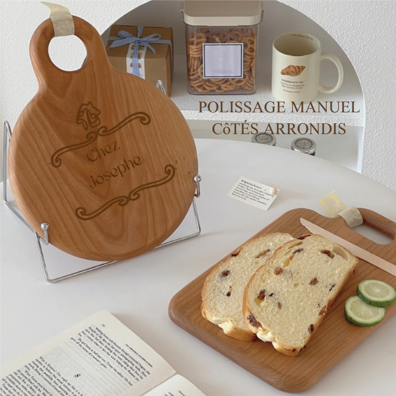 Planche à Découper Ronde en Cerisier Double Face pour Cuisine et Restaurant