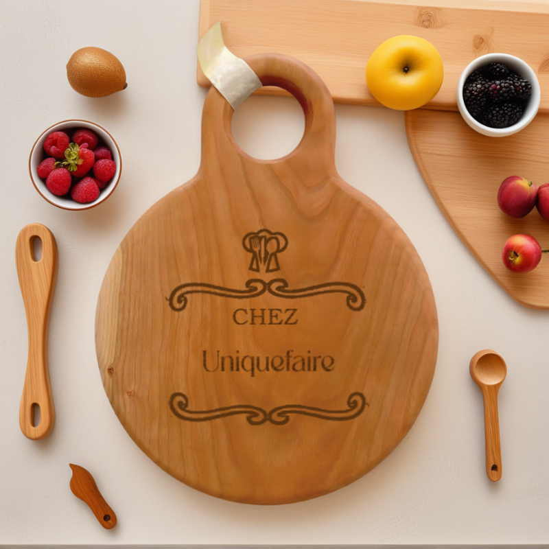 Planche à Découper Ronde en Cerisier Double Face pour Cuisine et Restaurant